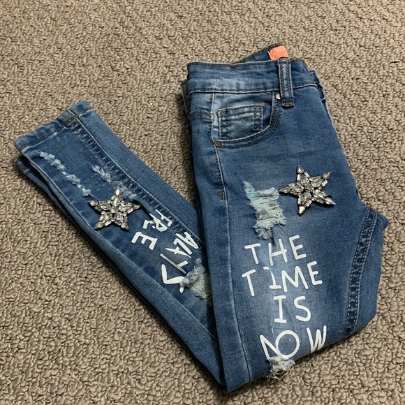 PARIS GIRLS DENIM GRAFFITI JEANS SIZE 2 - Picture 8 of 8